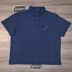 POLO RALPH LAUREN Men’s Big & Tall Faded Navy Blue Cotton Linen Polo Shirt 4XLT